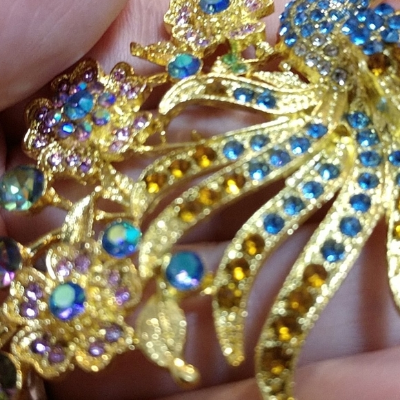 Peacock Brooch Pin and Pendant 1/4" Bale Large Colorful Rhinestones Bling - Picture 15 of 15